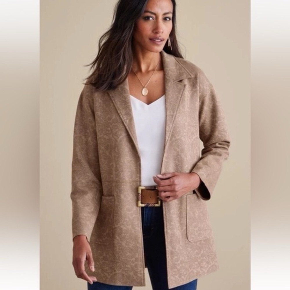 Soft Surroundings Jacket Brown Malika Faux Suede Driftwood Paisley Petite Medium
